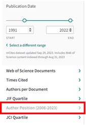 「Author Position(2008-2023)」篩選條件